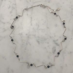 Vintage Sterling Silver and Black Bead Necklace